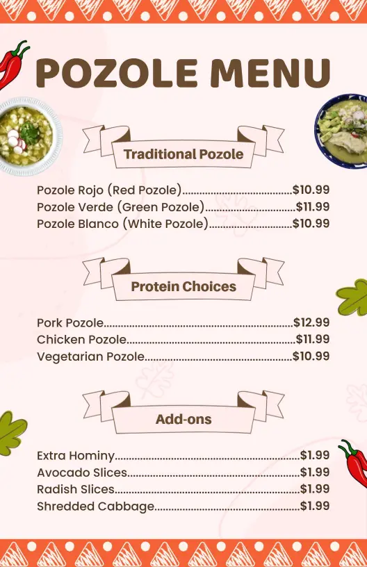 Bright and Vibrant Mexican Pozole Menu Template