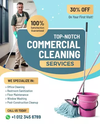 Bright Aqua Clean and Professional Commercial Cleaning Services Poster Template