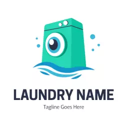 Bright Aqua Washing Machine Design for Laundry Services Logo Template