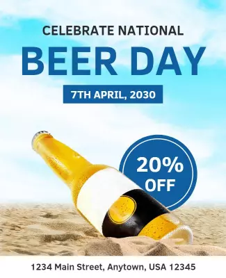 Bright Beach Theme Celebration for National Beer Day Poster Template