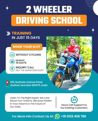 Bright Blue 2 Wheeler Driving School Training Poster Template