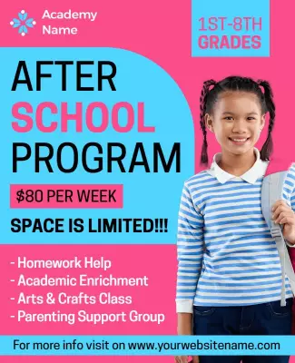 Bright Blue After-School Program Enrollment Poster Template