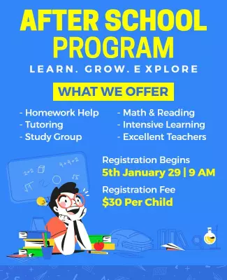 Bright Blue After School Program Learning Activities Poster Template