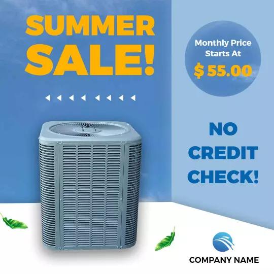 Bright Blue Air Conditioner Summer Sale with No Credit Check Ad Template