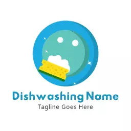 Bright Blue and Green Dishwashing Liquid with Bubbles Logo Template