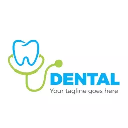 Bright Blue and Green Tooth Design for Dental Clinic Logo Template