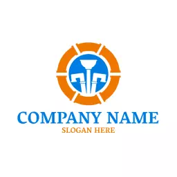 Bright Blue and Orange Plumbing Tools Logo Template