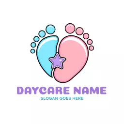Bright Blue and Pink Baby Footprints Celebrating Daycare Logo Template