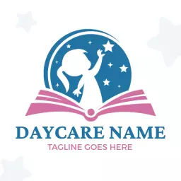 Bright Blue and Pink Design for Joyful Daycare Logo Template
