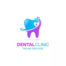 Bright Blue and Purple Illustrative Dental Clinic Logo Template