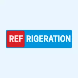 Bright Blue and Red Design Highlighting Refrigeration Services Logo Template