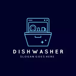 Bright Blue and White Modern Dishwasher Design Logo Template