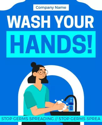 Bright Blue Awareness Campaign for Handwashing Poster Template