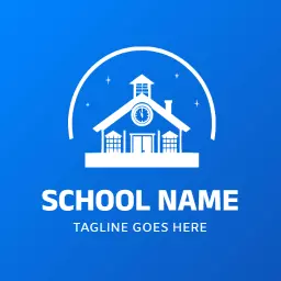Bright Blue Background with School Building Logo Template