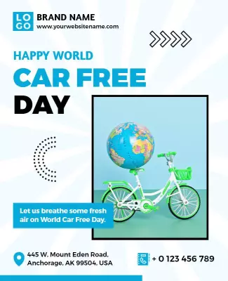 Bright Blue Bicycle Theme for World Car Free Day Poster Template