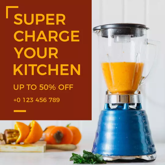 Bright Blue Blender for Kitchen Power Savings Ad Template