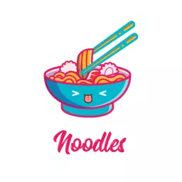 Bright Blue Bowl with Happy Noodles and Chopsticks Logo Template