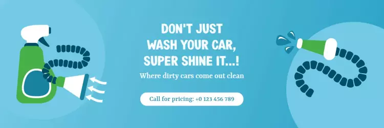 Bright Blue Car Cleaning Service Promotional Twitter Banner Template