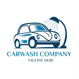 Bright Blue Car Receiving a Shine at Car Wash Logo Template