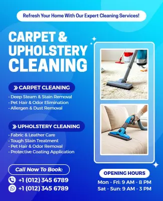 Bright Blue Carpet and Upholstery Cleaning Services Poster Template