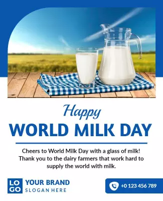 Bright Blue Celebration of World Milk Day Poster Template