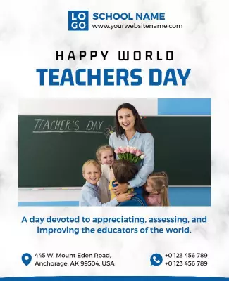 Bright Blue Celebration of World Teachers Day Poster Template