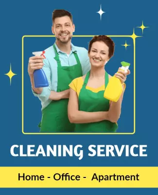 Bright Blue Cleaning Service for Home and Office Poster Template
