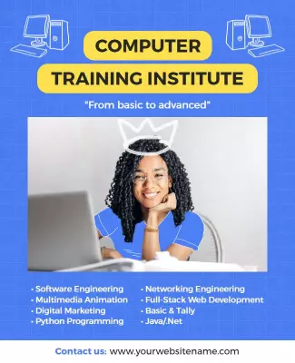 Bright Blue Computer Training Institute Program Poster Template