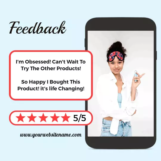 Bright Blue Customer Feedback with 5-Star Rating Ad Template