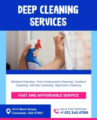 Bright Blue Deep Cleaning Services Promotional Poster Template