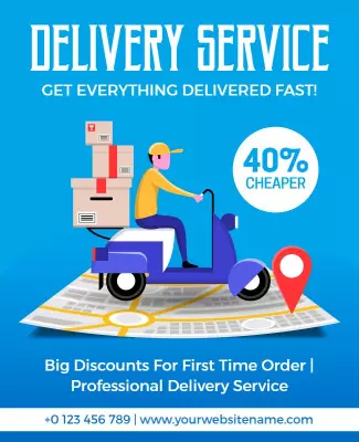 Bright Blue Delivery Service Discount Promotion Poster Template