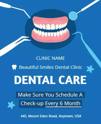Bright Blue Dental Care Awareness Check-up Poster Template