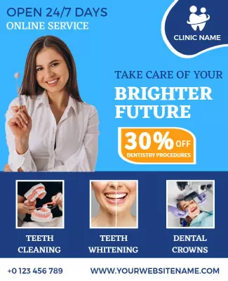 Bright Blue Dental Care Promotion for Oral Health Poster Template