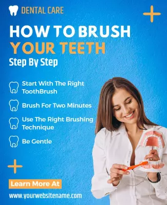 Bright Blue Dental Care Step-by-Step Brushing Guide Poster Template