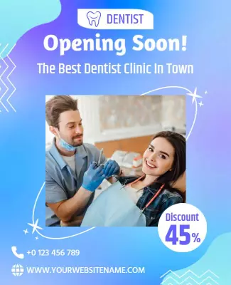 Bright Blue Dentist Clinic Opening Soon Discount Flyer Template