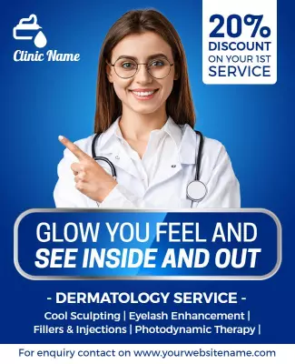Bright Blue Dermatology Service Discount Flyer Template