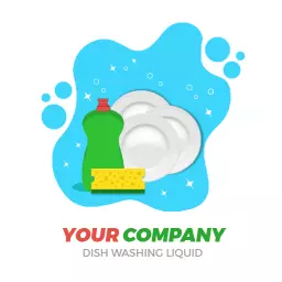 Bright Blue Design Featuring Dishwashing Liquid and Plates Logo Template