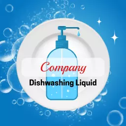 Bright Blue Dishwashing Liquid Bottle on Sparkling Dish Logo Template