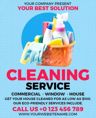 Bright Blue Eco-Friendly Cleaning Service Poster Template