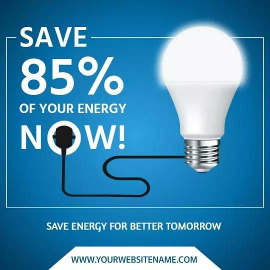 Bright Blue Energy-Saving Light Bulb Promotion Ad Template