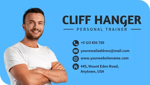 Bright Blue Fitness Focused Personal Trainer Business Card Template