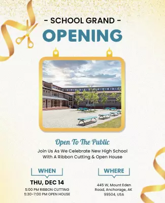 Bright Blue Grand Opening Ceremony School Poster Template