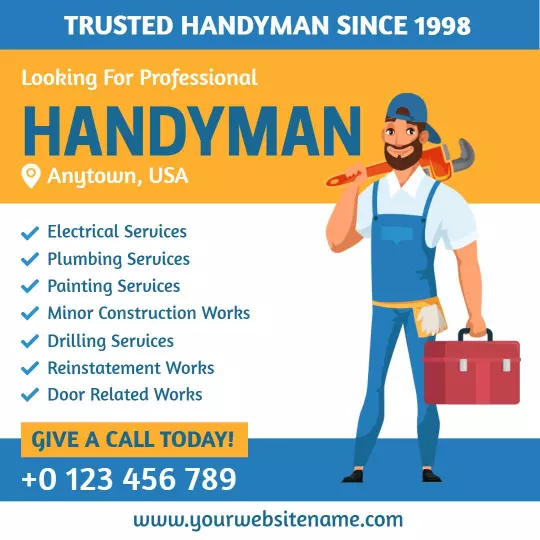 Bright Blue Handyman Services with Professional Offer Ad Template