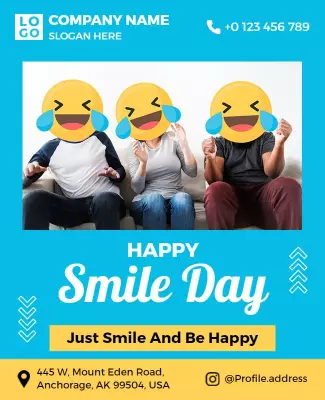 Bright Blue Happy Smile Day Celebration Poster Template