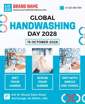 Bright Blue Health Awareness Global Handwashing Day Poster Template