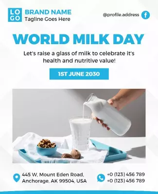 Bright Blue Health Awareness World Milk Day Poster Template