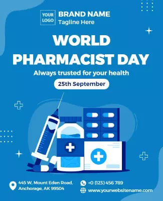 Bright Blue Health Awareness World Pharmacist Day Poster Template