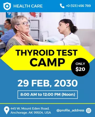 Bright Blue Health Care Thyroid Test Camp Poster Template