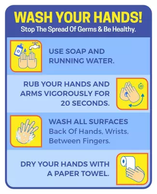 Bright Blue Health Guidelines for Hand Washing Poster Template