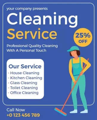Bright Blue House Cleaning Service Promotion Flyer Template